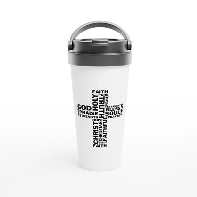 Word Cloud Cross 15oz Stainless Steel Travel Mug