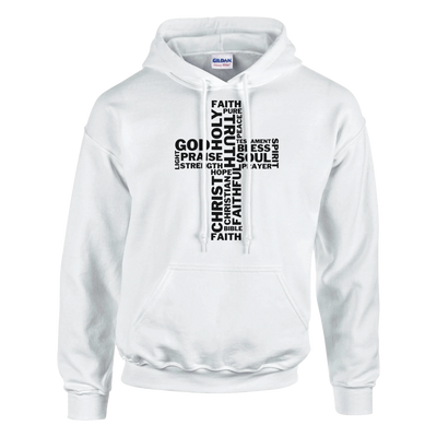 Wrapped in Truth: The Word Cloud Cross Hoodie