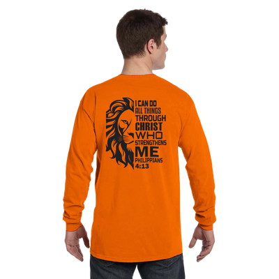 Faith-Inspired Long Sleeve T-Shirt for Men – 'I Can Do All Things Through Christ' Design